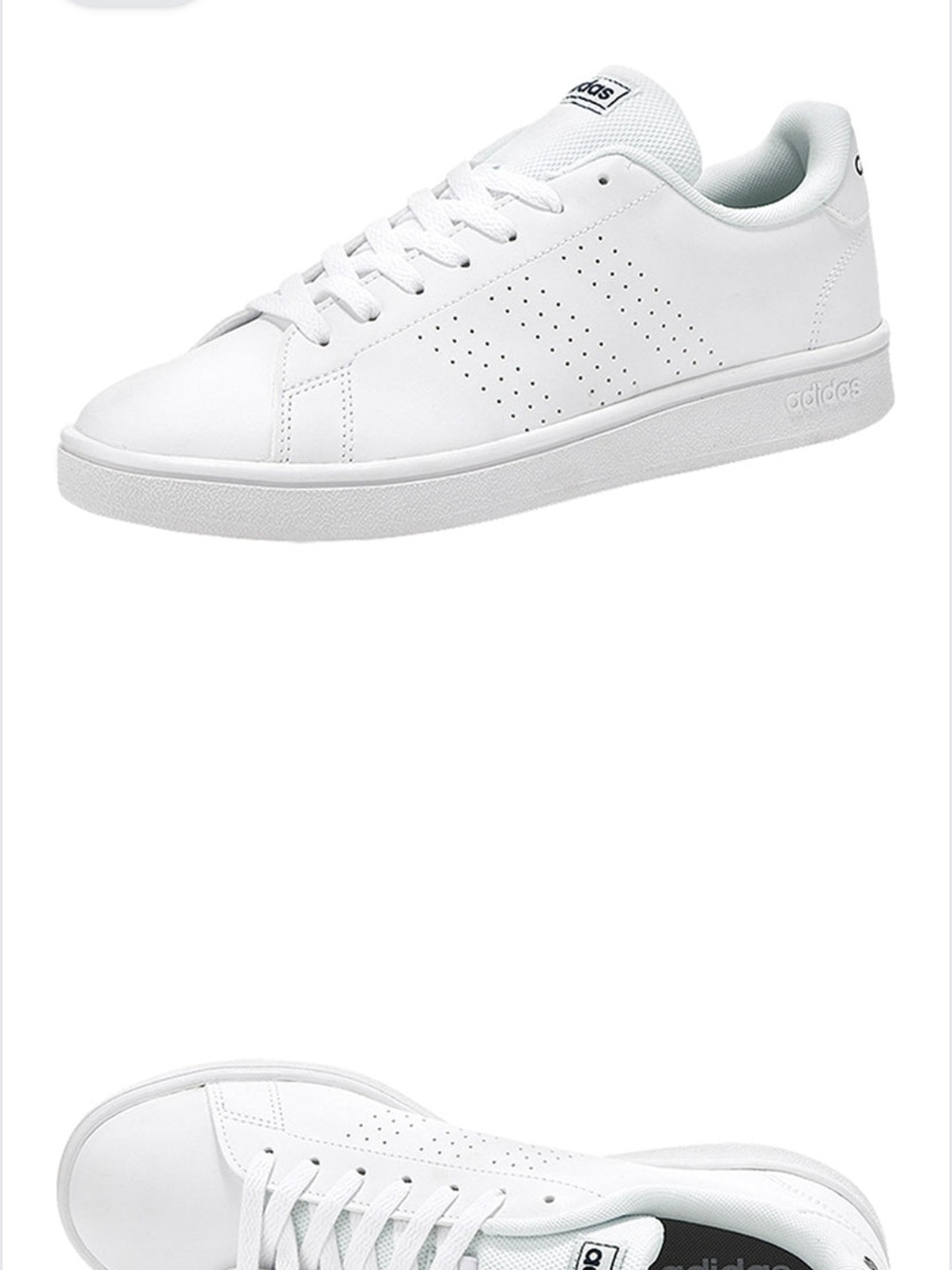 Adidas White Low-Top Perforated Leather Look Sneakers Advantage Base US M10